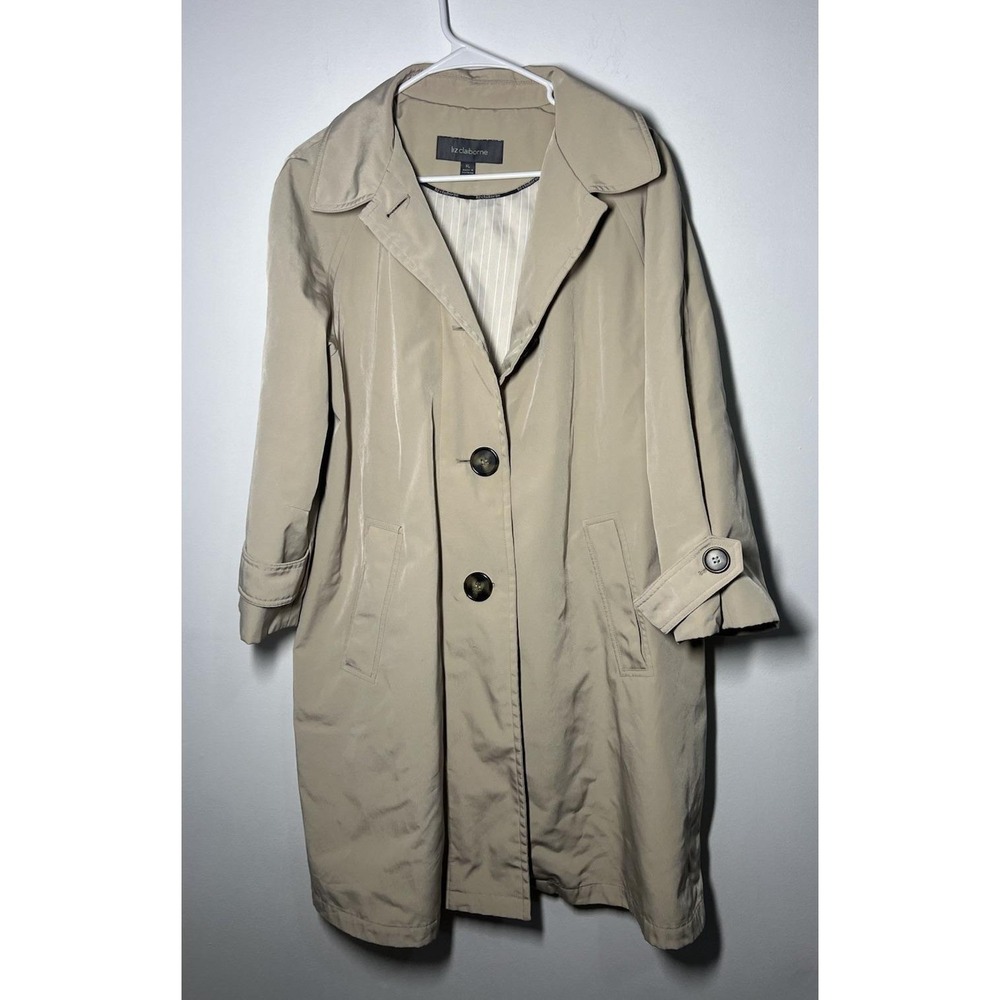 VTG Liz Claiborne Women's Beige All Weather Trench Coat Jacket Polyester Size XL